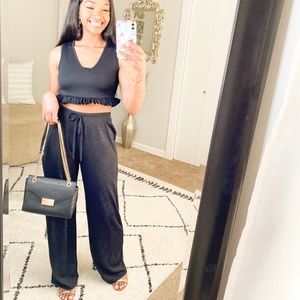 2 piece ruffle top lounge set